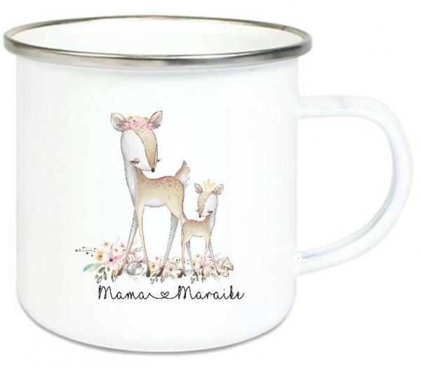 ♥ zauberhafte Becher Tasse Emailletasse Reh Mutter & Kind  Name,  Wunschname, KITA Kindergarten, Einschulung, Dankeschön, Abschied, Jubiläum, Geschenk, Becher von Lüttentüddel®